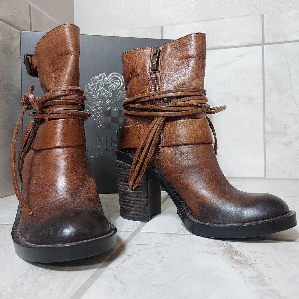 Vince Camuto Brandy/True Red Two Tone Calf Boots, size 5.5 M
